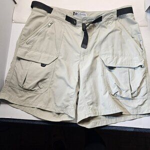 Columbia Titanium Belted Nylon Cargo Shorts Men 38 Beige Tan Hiking Tag 38